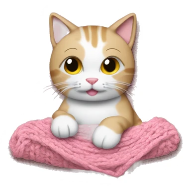 a tan and white cat crocheting a pink blanket  sticker