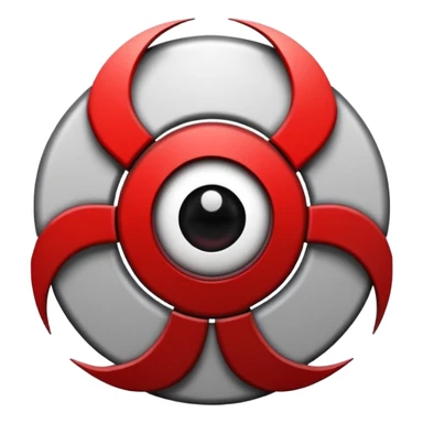 Minimalist emoji-style sticker of a fractured biohazard symbol with a small eye in the center. Stylized, geometric, no text.
 sticker