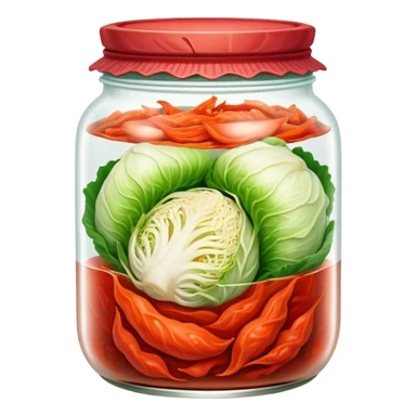 Kimchi Cinematic Realistic Kimchi Dish Emoji, depicted as spicy, fermented cabbage with vibrant red hues neatly served in a traditional jar, rendered with dynamic textures and bold, appetizing lighting. sticker