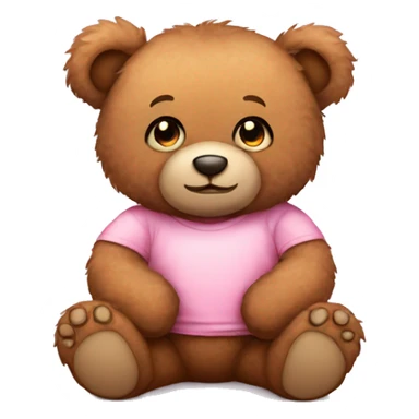 Cute fluffy Brown Teddy bear wearing pastel pink tshirt sitting sticker
