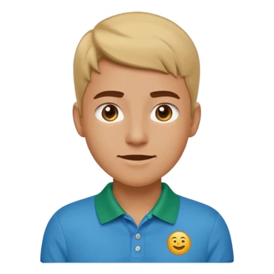 gender neutral person, chest up, blue green polo, friendly expression, emoji style sticker
