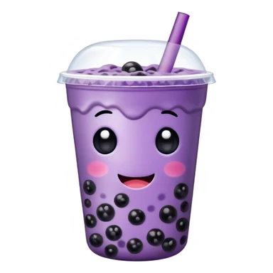 Purple bubble tea cup with a cute face and black tapioca pearls inside sticker