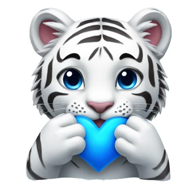 A WHITE TIGER HOLDING A BLUE HEART in both hands sticker