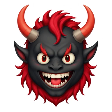 демон с чёрной как уголь кожей, красными клыками, двумя красными рогами торчащими у него изо лба, красной гривой и глазами смеётся (рядом текст "Ха-Ха") sticker