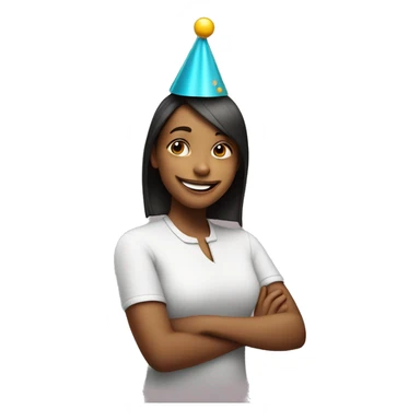 a girl wearing a party hat, smiling and celebrating." sticker
