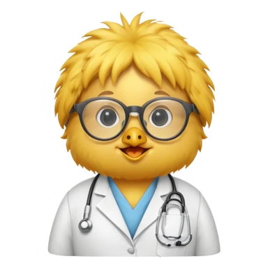 chick animal with glasses, wearing doctor uniform sticker