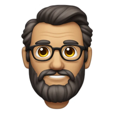 Homem gordinho com cabelo grande e cacheado com barba estilo Abraham Lincoln e uma pinta acima do lábio do lado esquerdo, utilizando óculos grande e quadrado sticker