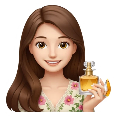 half body pretty long hair girl holding 1 parfume with smile sticker