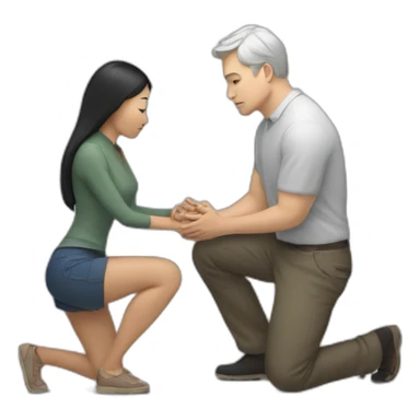 asian woman kneeling in front of a white man sticker