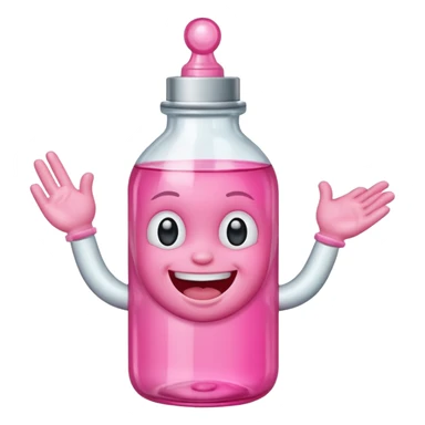 Smiling freaky baby oil bottle pink sticker