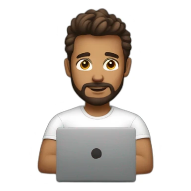 Not fat but fit Wearing a shirt No glasses Cute programmer on his laptop looking front with a brown quiff as a hair and brown eyed with a bit of a beard sticker