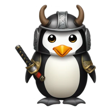 penguin with face wearing samurai helmet with big horns sticker