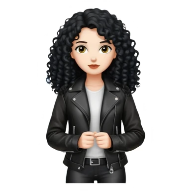 Chica blanca, con cabello negro largo y rizado, con chaqueta de cuero,arquitecta sticker