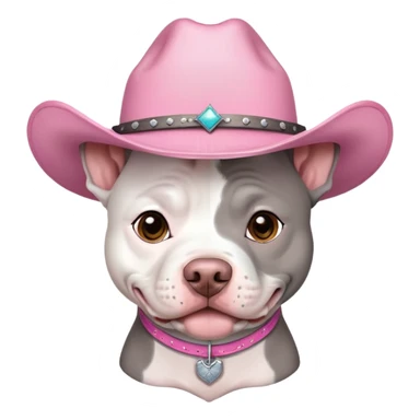 Gray and white pitbull with pink cow girl hat  sticker