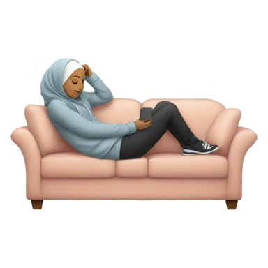 Hijabi-wearing-hoodie-sleeping-on-couch-with-phone sticker