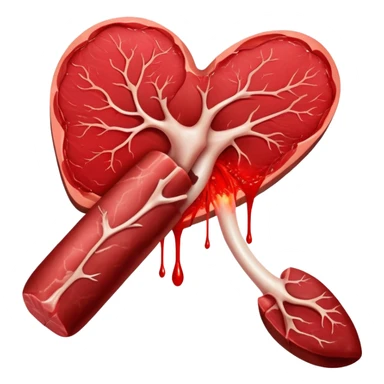 Ethereal red steaks, liver, and dark meat cuts floating alongside a glowing bone marrow. They transform into bright red blood cells that flow toward a heart at the center. The heart pulses with energy that radiates throughout a silhouette of a body, illustrating how heme iron creates vitality. sticker