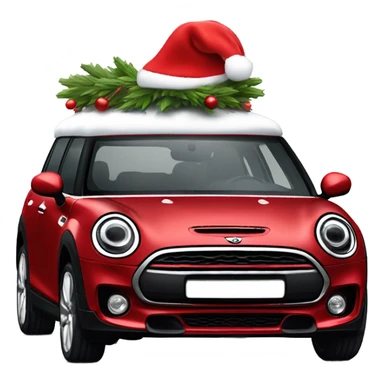 Red Mini Cooper Clubman with red roof decorated for Christmas sticker