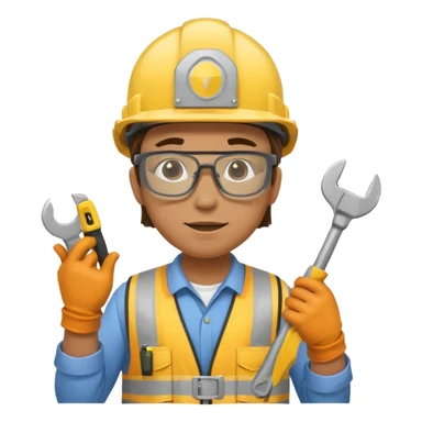 Construction worker in yellow helmet, tool belt sticker