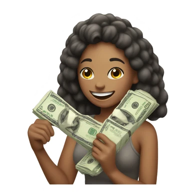 Girl holding money and laughing sticker