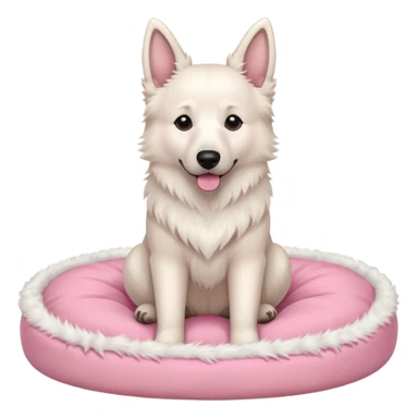 White belgian Shepard sit in a pink bed
  sticker
