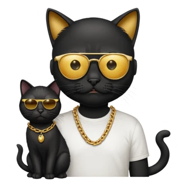 Freaky Larry is a cat with a gold chain and sunglasses standing behind a scared man with no facial hair. Make sure the cat is black sticker