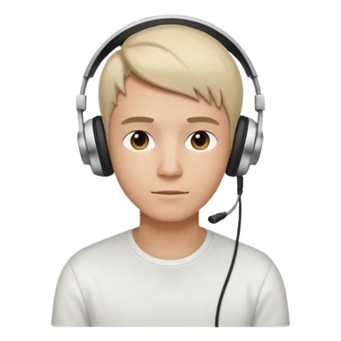 a person wearing headphone, having styleish haircut & wearing shirt of white colour sticker
