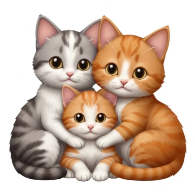 3 very small kittens cuddling together all different colours, the first one is grey and white, the second is ginger and white and the third is brown tabby and white sticker
