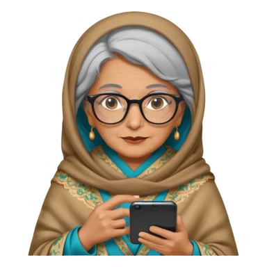 persian old woman Persian shawl with smartphone and glasses, half body sticker