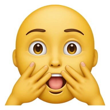yellow emoji with one hand covering mouth, eyes wide, cringing and laughing sticker