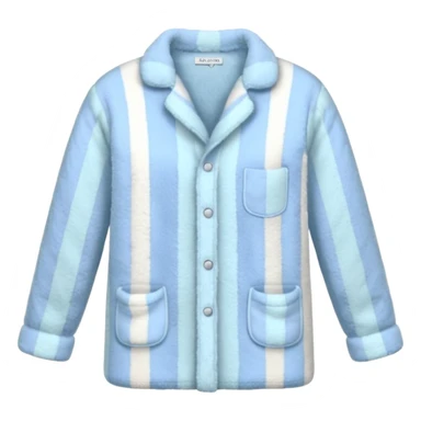 emoji of an isolated fluffy fleece pajama top with soft pastel 'vertical' stripes, plush fuzzy texture, light grey and pastel blue tones, button-down long sleeves, neatly folded flat-lay, no person, no body, no mannequin, cozy warm winter mood, soft shading sticker