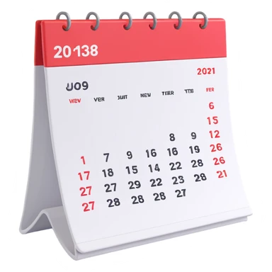 Apple-style 3D emoji icon of a calendar in perspective view, minimalistic design, only one centered date number, no month name, no weekday, no text or symbols other than the single number, realistic glossy material, soft depth, clean and detailed rendering sticker