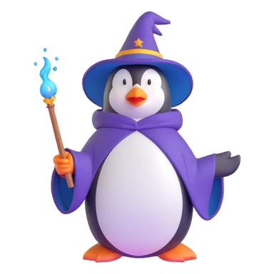 penguin wizard casting a spell sticker