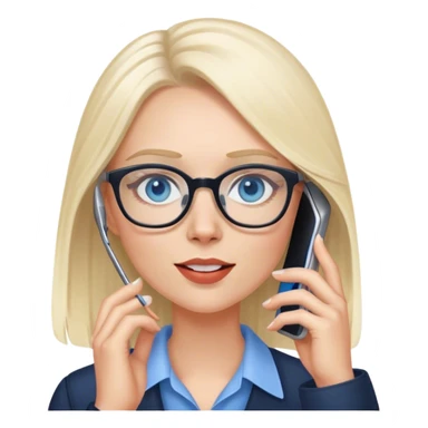 Pale Realistic balage hair woman wearing glasses and blue eyes speaking on 1 cell phone sticker