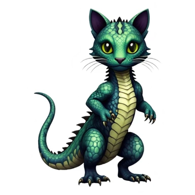 a dark gothic edgy reptilian feline-vernid-fionbri-creature with splash patterns full body sticker