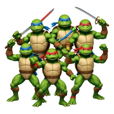 Give me a picture of 4 teenage mutant ninja turtles. Make them hold a fighting pose. sticker