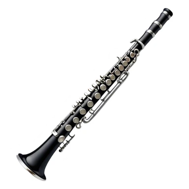 Cinematic Realistic Clarinet, deep black body with gleaming silver keys, rich warm lighting catching every intricate detail, slightly worn mouthpiece adding authenticity, glowing with a timeless and sophisticated presence. sticker