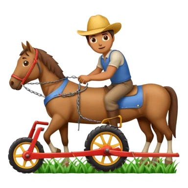 man plowing a field with a plow and a horse, emoji style sticker