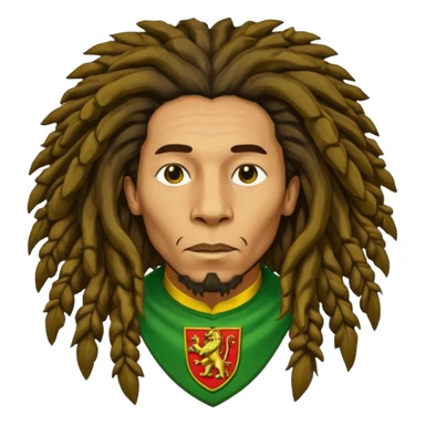 very realistic Bob Marley with gigantic dread locks in form heraldic crest with lion sticker