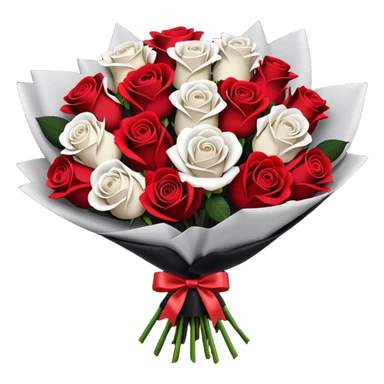 White rose and red rose bouquet with black paper  sticker
