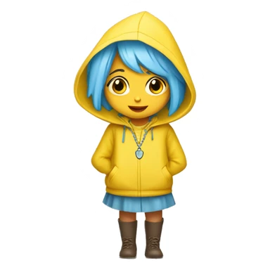 Cute little girl with light blue hair wearing a yellow raincoat hood up with rosary  sticker