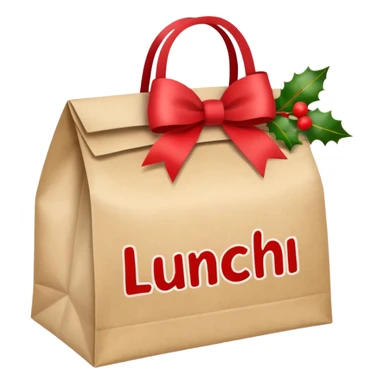 christmas paper lunch bag with the word lunch on it and a bow sticker
