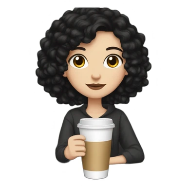  White girl black hair, books  with cold coffee  sticker