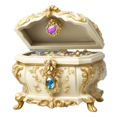 Ivory rococo style jewelry box filled with jewels and diamonds sticker