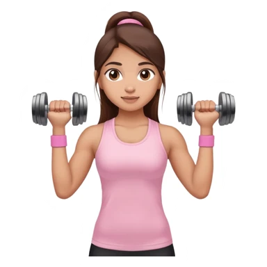 a north-east indian girl with long brown hair wearing a soft pink gym top lifting dumbbells with her hands sticker