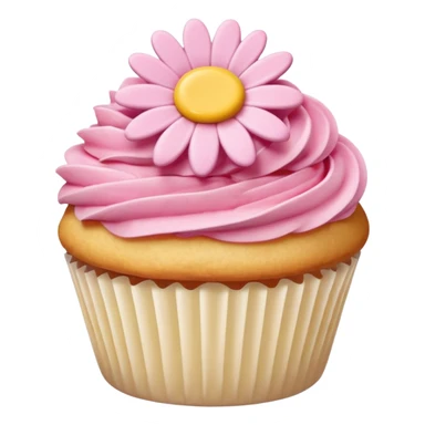 Vanilla cupcake with pink daisy shaped frosting  sticker