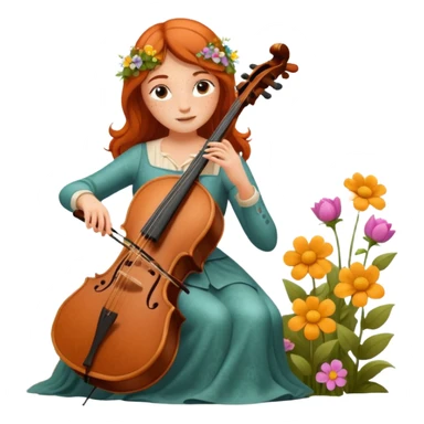 nature bard woman with freckles playing wooden cello among flowers sticker