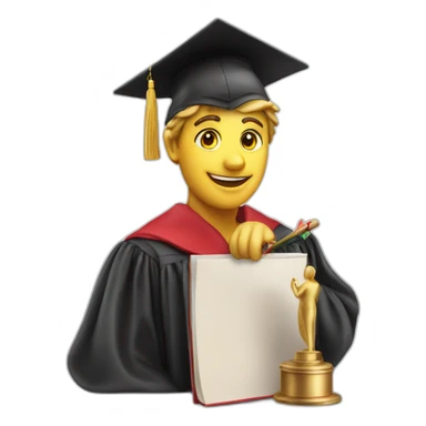 Proud Italian statue graduate in graduation hat with diploma sticker