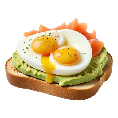 mashed avocado on sourdough toast with soft boiled egg and smoked salmon sticker