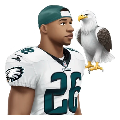 Philadelphia Eagles running back Saquon Barkley number 26 with bald eagle wings sticker