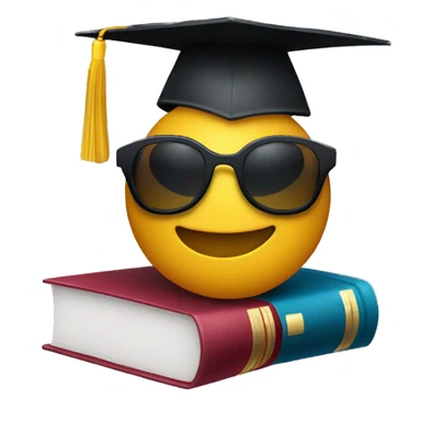 A smirking face with sunglasses 😎, holding a book in one hand and a football in the other. The emoji is wearing a graduation cap slightly tilted to one side, indicating a fun yet smart personality. sticker